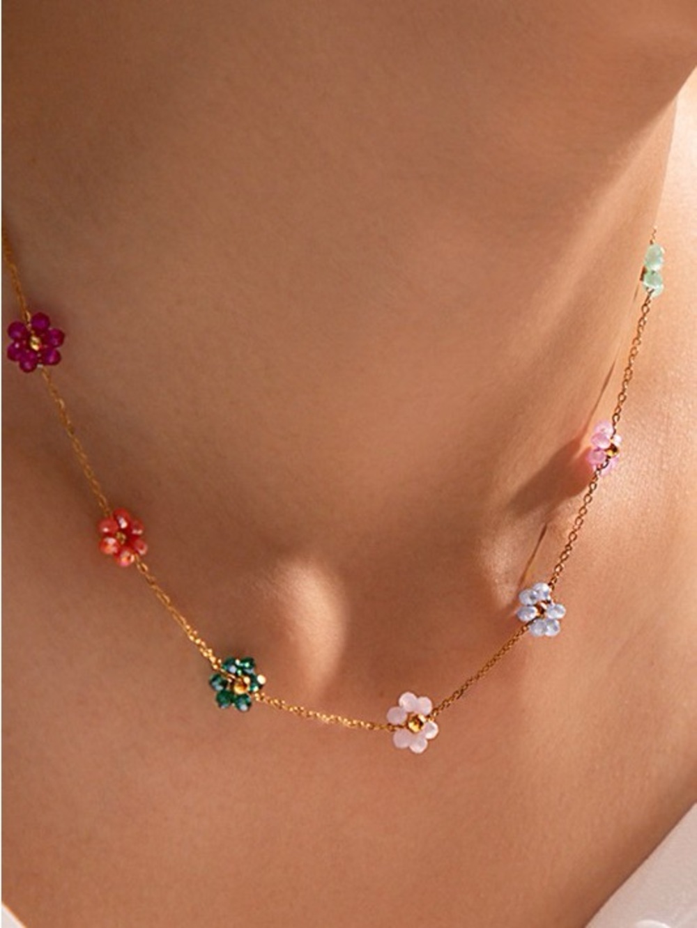 MIA Gold Chain Necklace with Multicolored Flower Beads